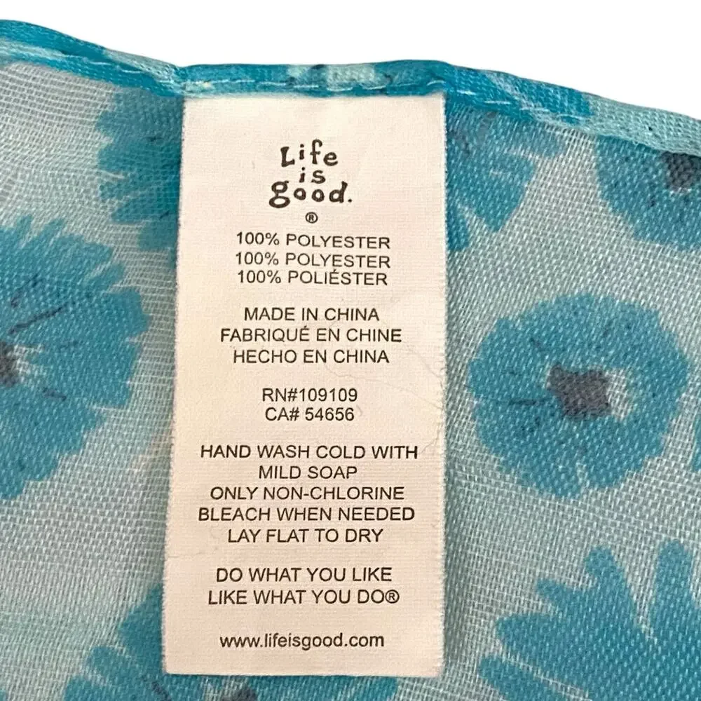Life Is Good Scarf Sheer Floral Sky Blue Turquoise Lightweight One Size Boho